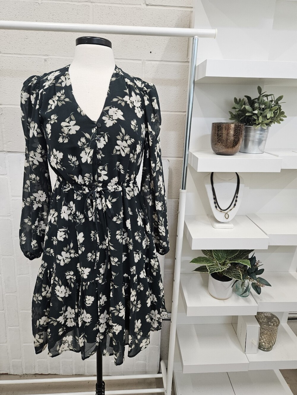 Floral Longsleeve Dress With Drawstring Waist